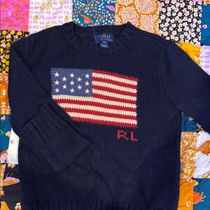 Polo by Ralph Lauren Men's Dark Blue Sweater with Flag Design